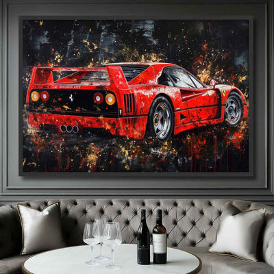 stampa su tela moderna ferrari f40 appesa in ristorante lussuoso